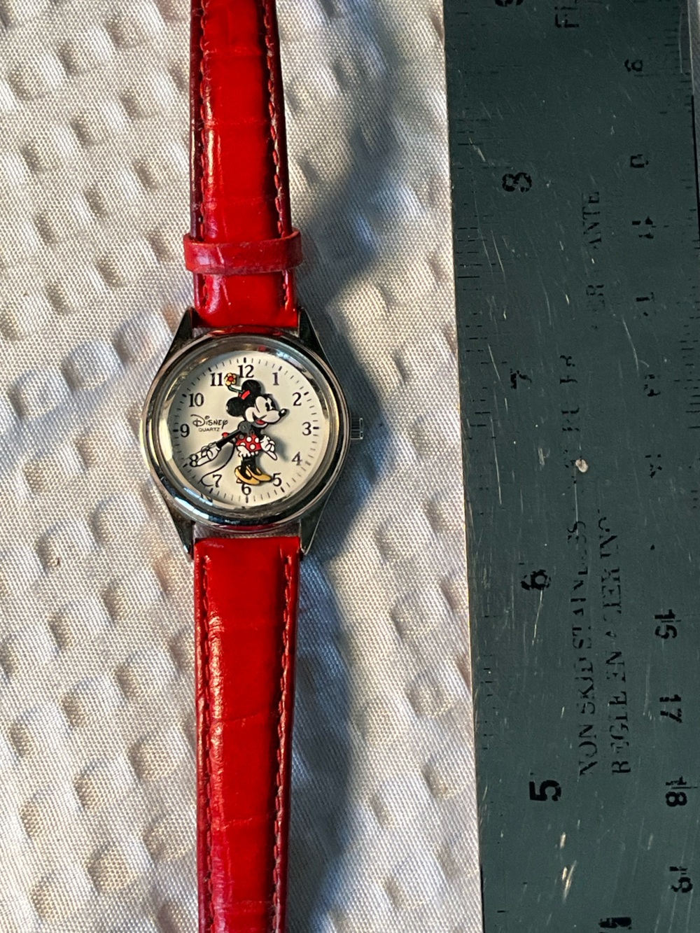 Disney Minnie Mouse Watch with Red Strap and Silver Case